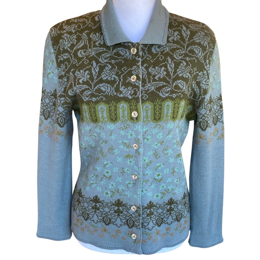 VTG OILILY Ollys Holland Wool Blend Folk Cardigan Sweater Mother of Pearl Large